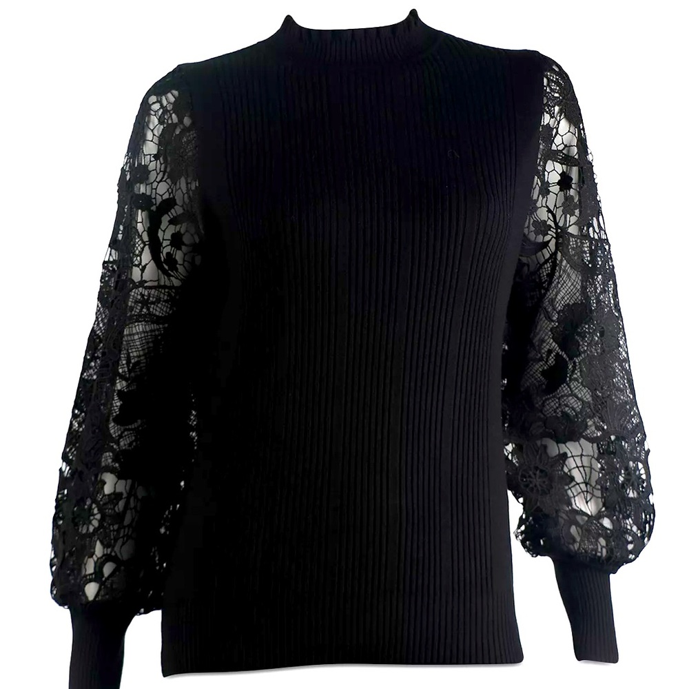 Black Sweater with Lace Sleeves